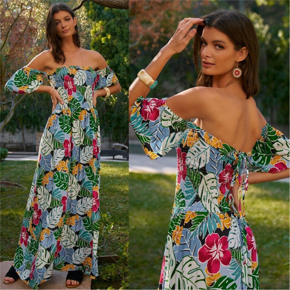 Floral Print Off-The-Shoulder Maxi Dress - Picture 1 of 4
